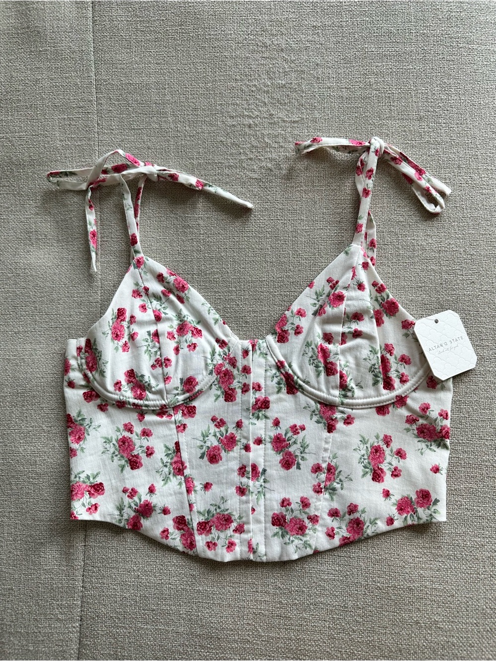 Altar’d State Floral Tie-Shoulder Cropped Bustier Top